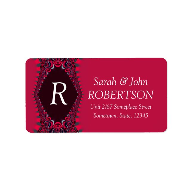 Étiquette de adresse en dentelle de satin rouge Mo (Devant)