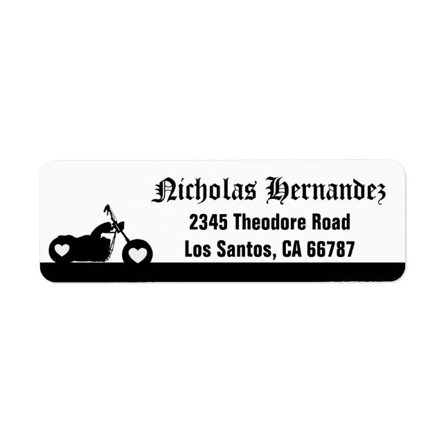 Étiquette de adresse en silhouette de moto noir et (Devant)