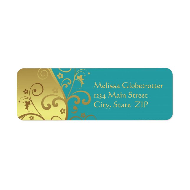 Étiquette de adresse : Flèches d'or et Turquoises (Devant)