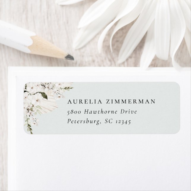 Étiquette de adresse floral bohème blanc (En situation)