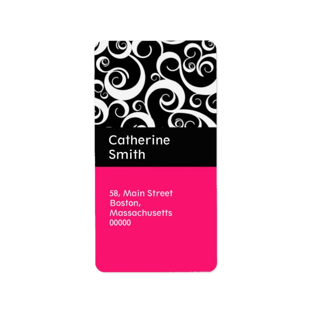 Étiquette de adresse Hot rose et noir Damask  (Devant)