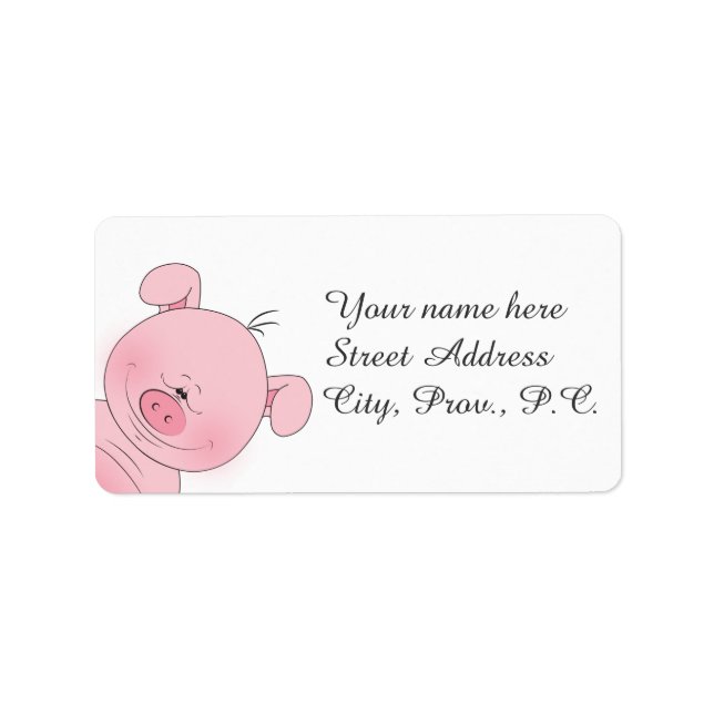 Étiquette de adresse joyeux de caricature de porc  (Devant)