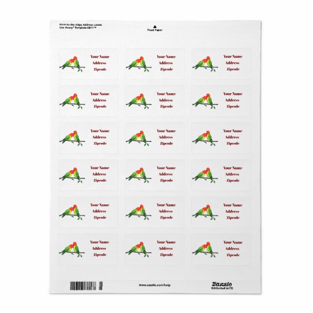 Étiquette de adresse Lovebirds (Feuille entière)