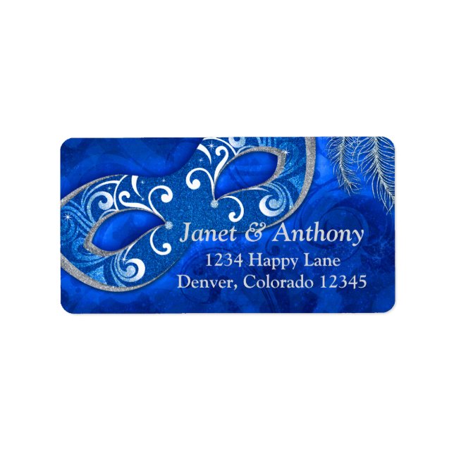 Étiquette de adresse Mariage de balle bleu argent  (Devant)