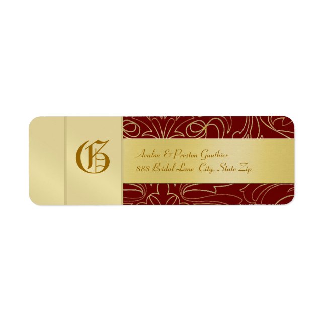 Étiquette de adresse Mariage de monogramme d'or Re (Devant)