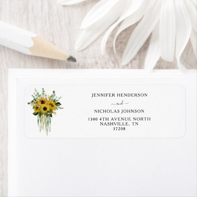 Étiquette de adresse Mariage de tournesols moderne (En situation)