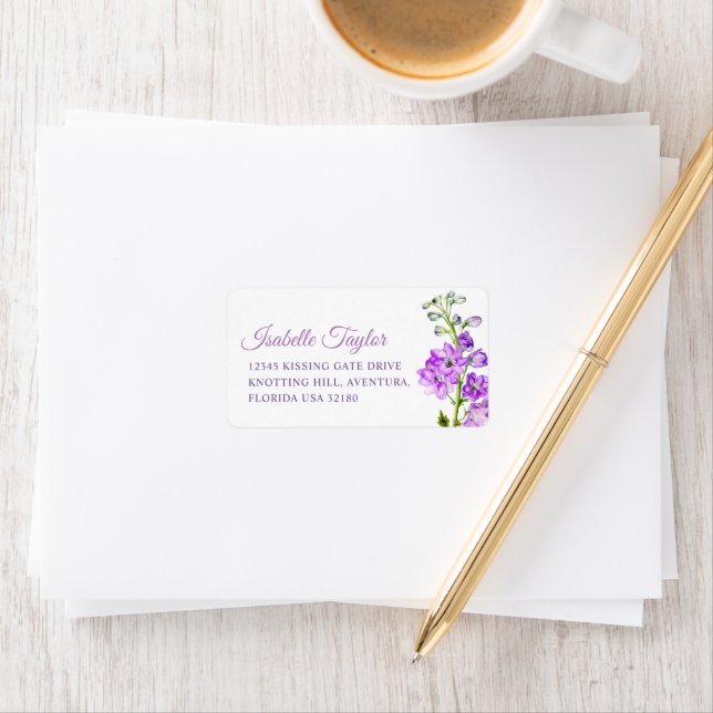 Étiquette de adresse mariage Delphinium peint viol (En situation)