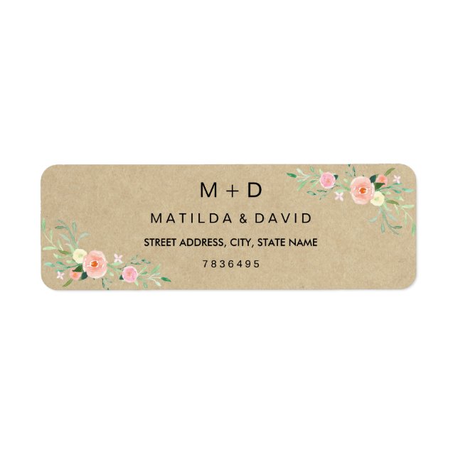 Étiquette de adresse Mariage Floral Rustique (Devant)