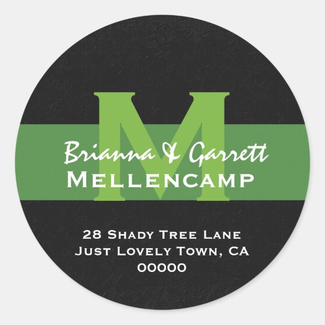 Étiquette de adresse Mariage Monogramme vert L201E (Devant)