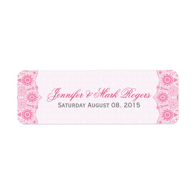 Étiquette de adresse mariage Rose dentelle & Damas (Devant)