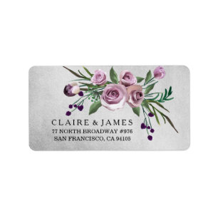Étiquette de adresse Mariage Rose Silver Floral Pu