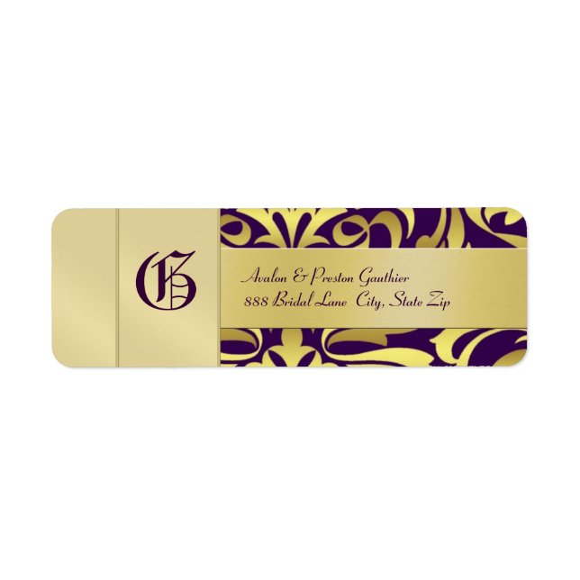 Étiquette de adresse Mariage violet pour monogramm (Devant)