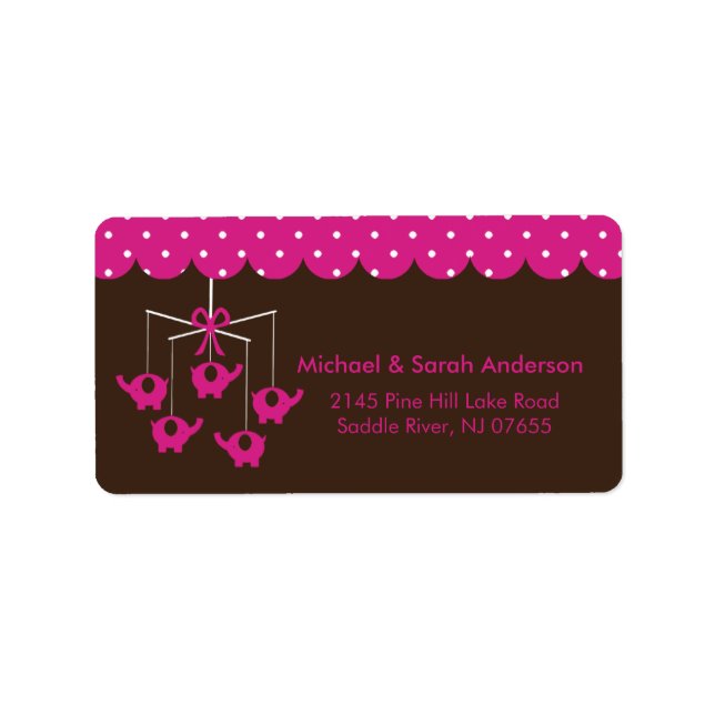 Étiquette de adresse mobile Sweet Hot Rose Elephan (Devant)