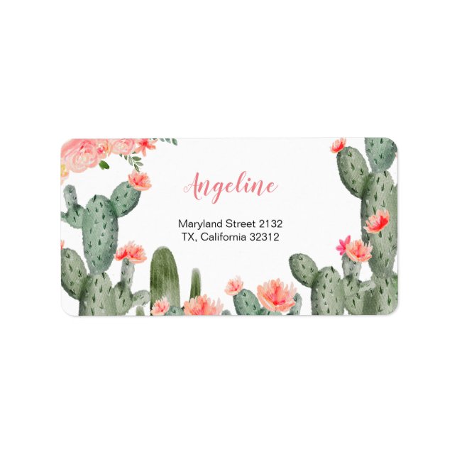 Étiquette de adresse moderne Peach Succulent (Devant)