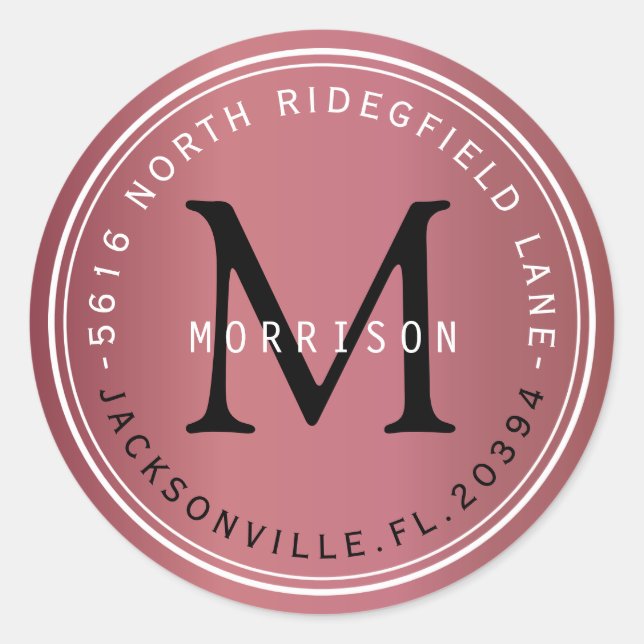 Étiquette de adresse Monogram en Rose Dusty (Devant)
