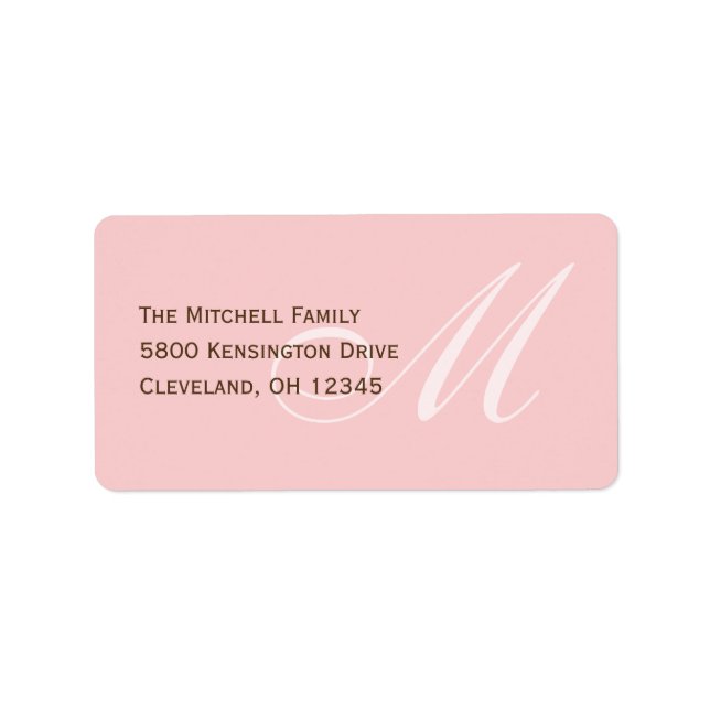 Étiquette de adresse Monogramme classique - Rose (Devant)
