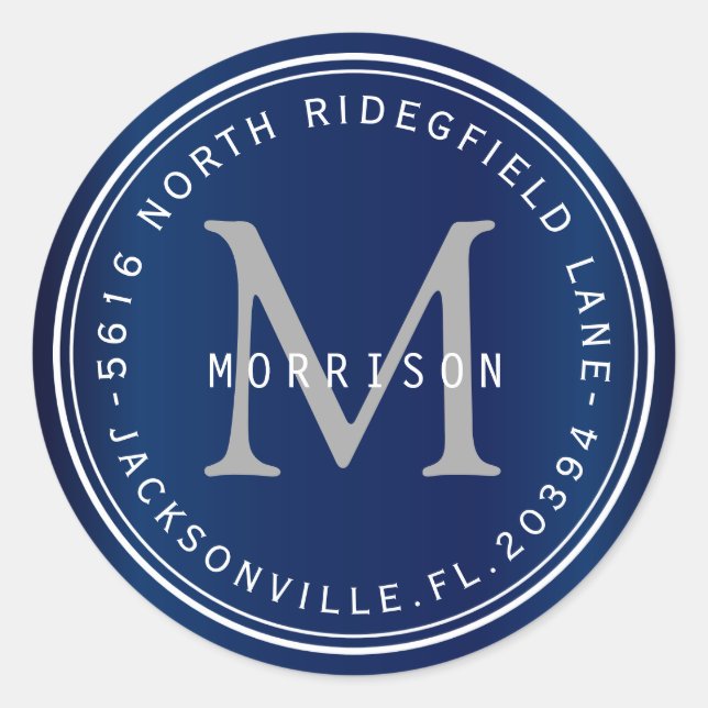 Étiquette de adresse monogramme en bleu marine (Devant)