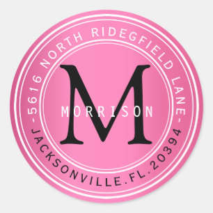 Étiquette de adresse monogramme en rose 2