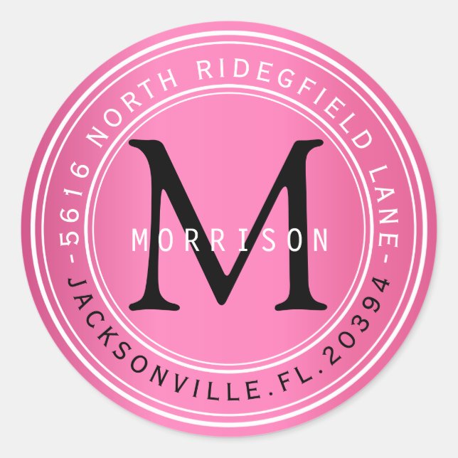Étiquette de adresse monogramme en rose 2 (Devant)
