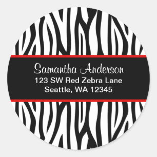 Étiquette de adresse personnalisé Zebra noir et ro