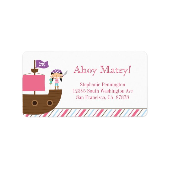 Étiquette de adresse pirate de la mignonne fille r (Devant)