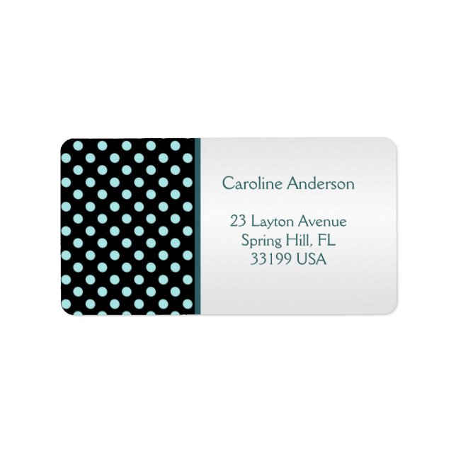 Étiquette de adresse pois noir et turquoise (Devant)