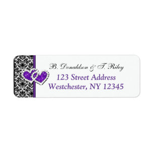 Étiquette de adresse pourpre blanc noir de coeurs