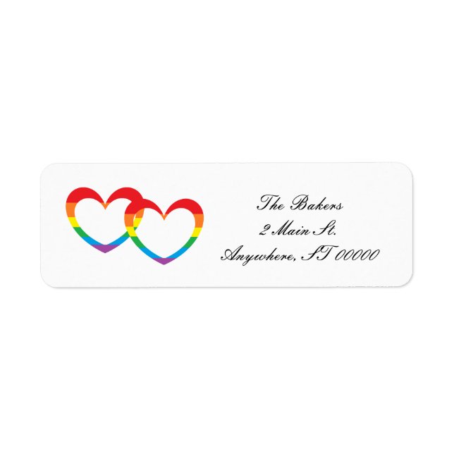 étiquette de adresse "Rainbow Double Hearts" (Devant)