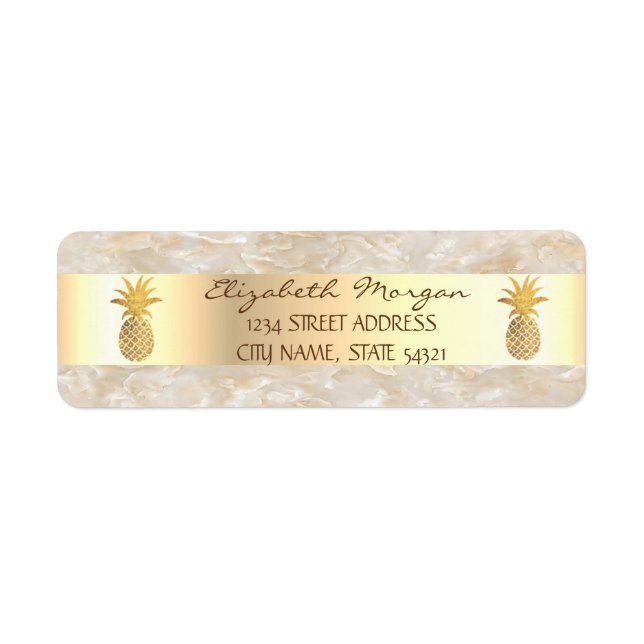 Étiquette de adresse rayé en marbre d'ananas d'or (Devant)