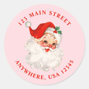 Étiquette de adresse rétro rose de père Noël