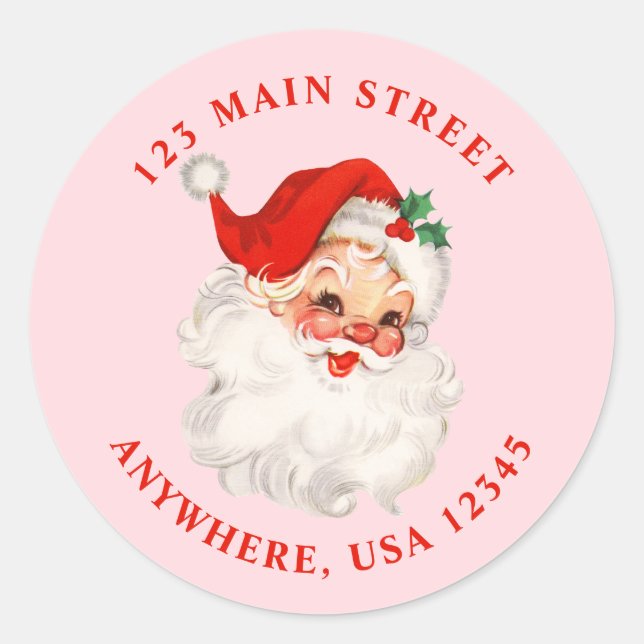 Étiquette de adresse rétro rose de père Noël (Devant)