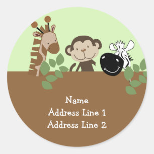 Étiquette de adresse rond - Jungle Adventure Anima