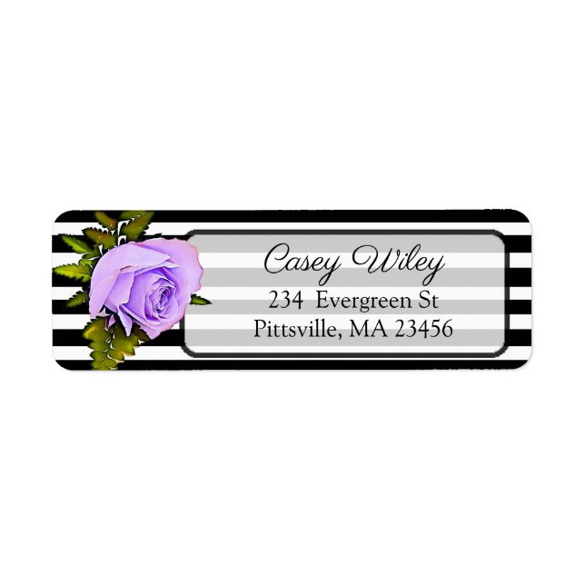 Étiquette de adresse Rose noir, blanc et violet (Devant)