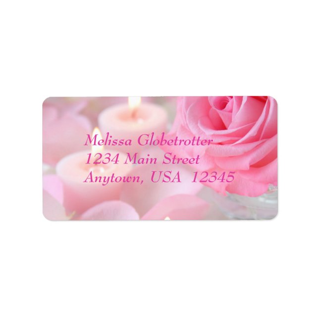Étiquette de adresse : Rose rose et bougies (Devant)