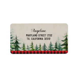 Étiquette de adresse rouge de bûcheron de forêt de