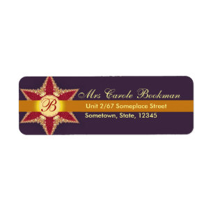 Étiquette de adresse rouge de monogramme d'étoil