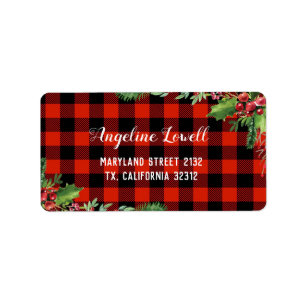 Étiquette de adresse rouge de Noël de plaid