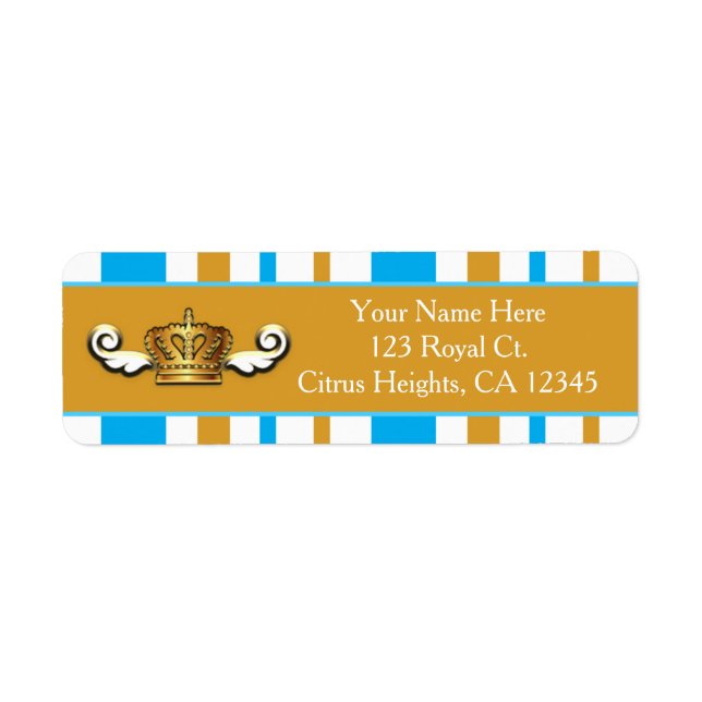 Étiquette de adresse Royal Gold Crown & Blue Princ (Devant)
