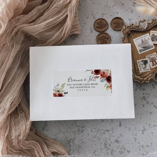 Étiquette de adresse RSVP de mariage floral élégan (Créateur téléchargé)