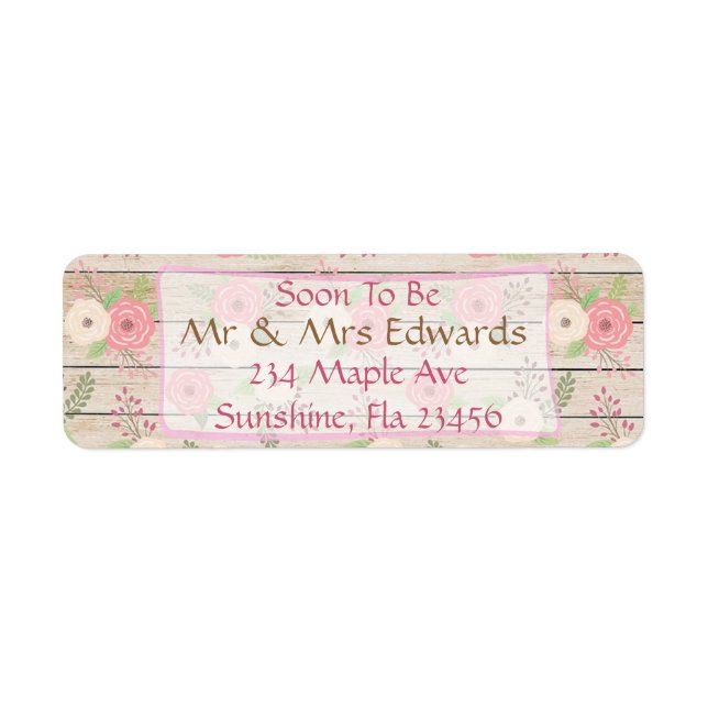 Étiquette de adresse Rustique rose bois et Fleurs  (Devant)