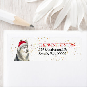Étiquette de adresse Sibérien Husky Santa Hat