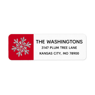 Étiquette de adresse Silver Red Snowflake