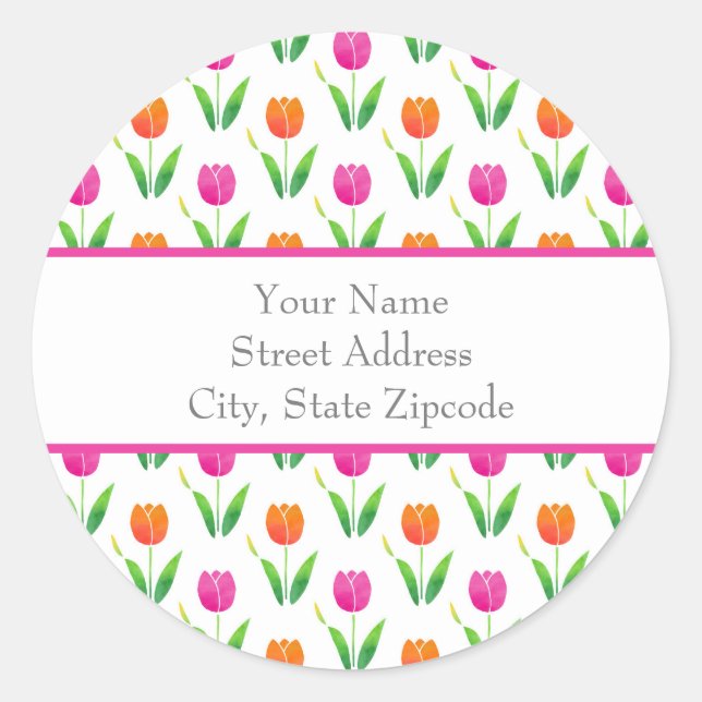 étiquette de adresse "Tulipes d'aquarelle rose et  (Devant)
