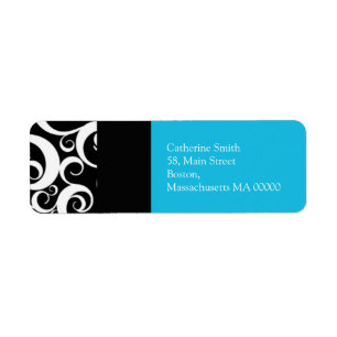 Étiquette de adresse Turquoise et Black Damask