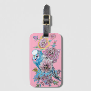 Étiquette de bagage à aquarelle florale rose Budgi
