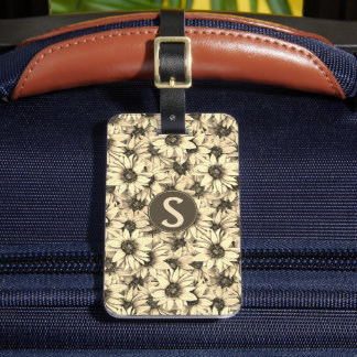 Étiquette de bagage à charme vintage tournesol ton