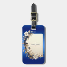 Étiquette de bagage à embellissement floral bleu b