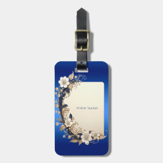 Étiquette de bagage à embellissement floral bleu b