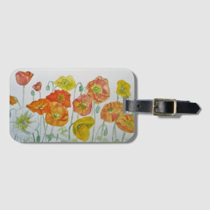 Étiquette de bagage à fleurs de pavot rouge aquare