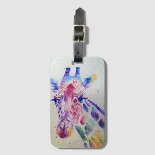 Étiquette de bagage à l'aquarelle de girafe drôle 